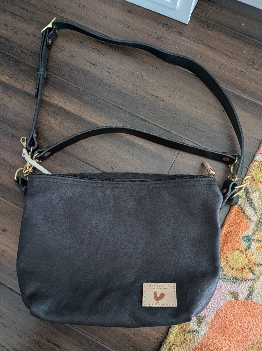 Meanwhile Back On The Farm Harness Black Leather Midi Hobo
